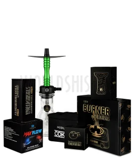 pack-cachimba-worldshishas-bowl-burner-provost-aluminium-carbon-medusa-cokev-maletin-green copia